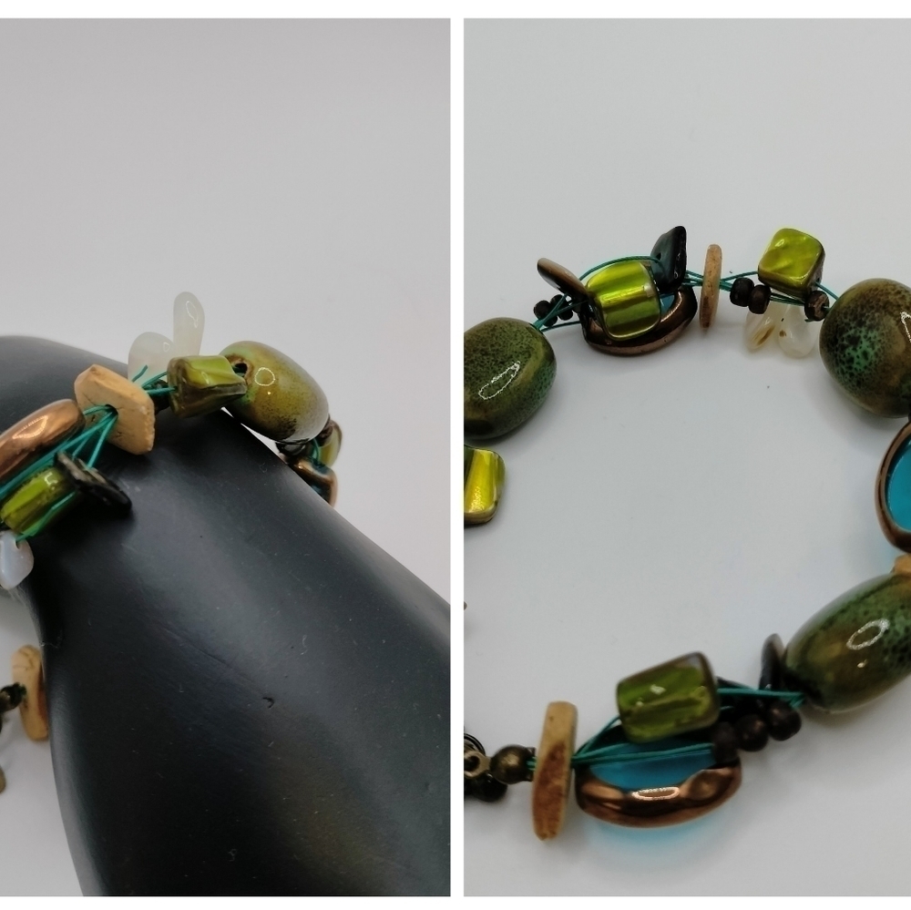 7" Premier Designs Green Earth Gold Tone Fashion Statement Bracelet - Picture 7 of 7
